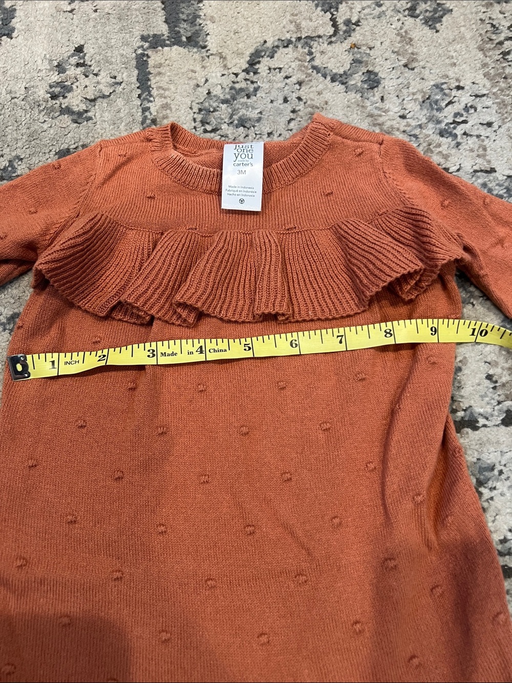 Carter's Rust Orange Ruffle Knit One-Piece Bodysuit - Picture 2 of 4